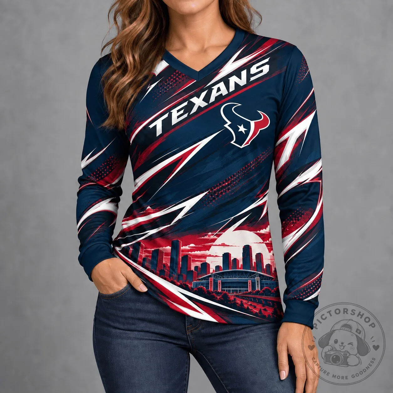 Houston Texans NFL City Horizon Long-Sleeve V-Neck Shirt for Women