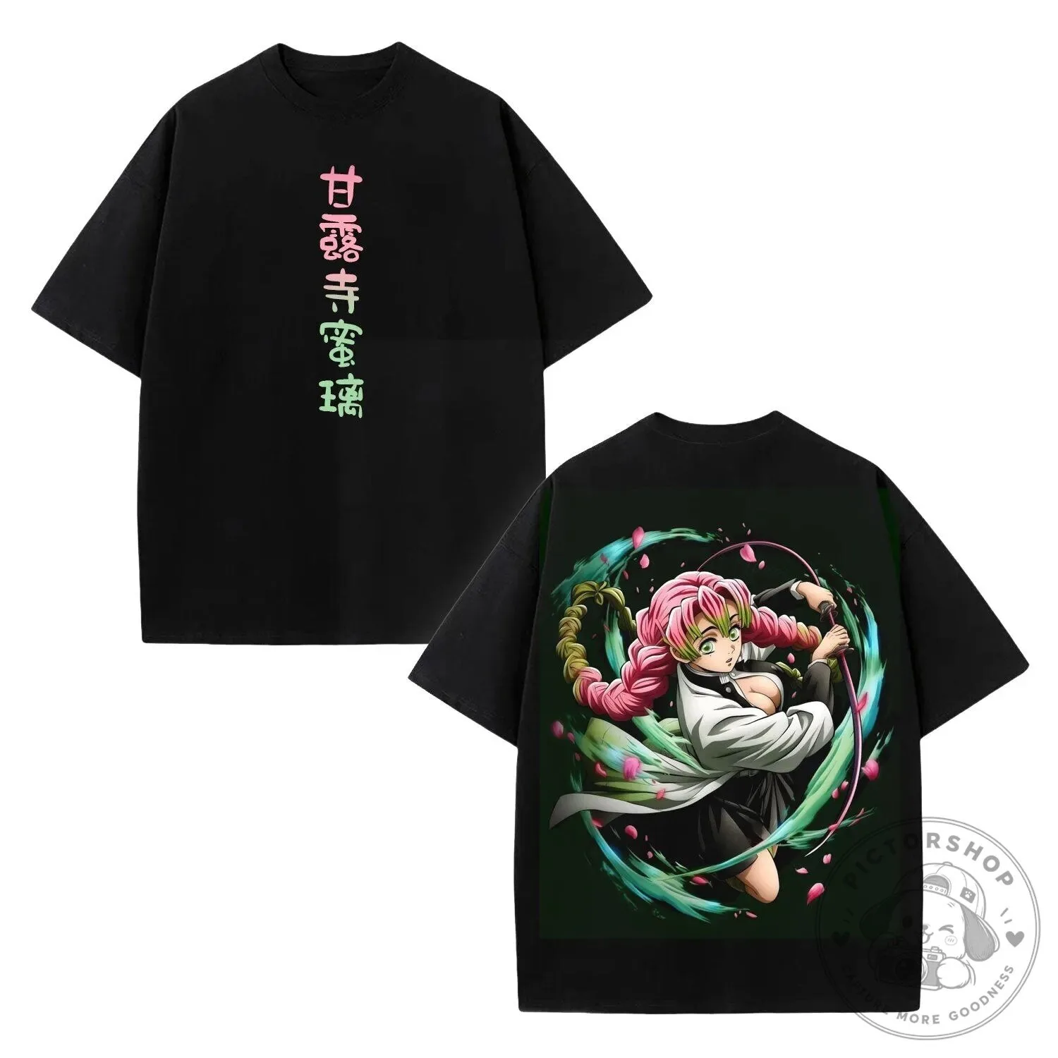 Mitsuri Kanroji Demon Slayer Anime Inspired Vintage Black T-Shirt