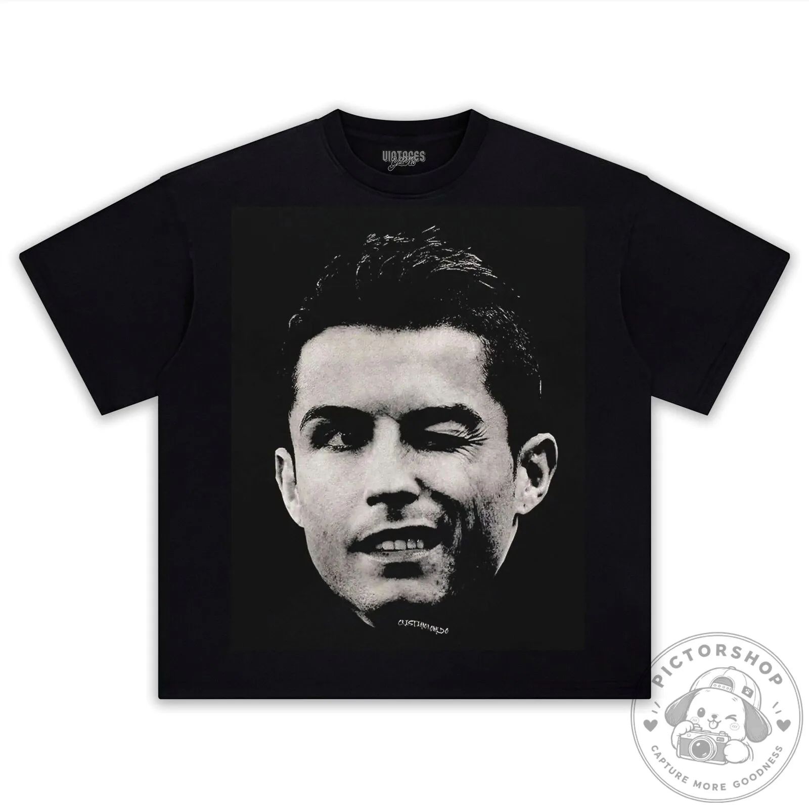 Cristiano Ronaldo Winking Face Black and White Portrait T-Shirt