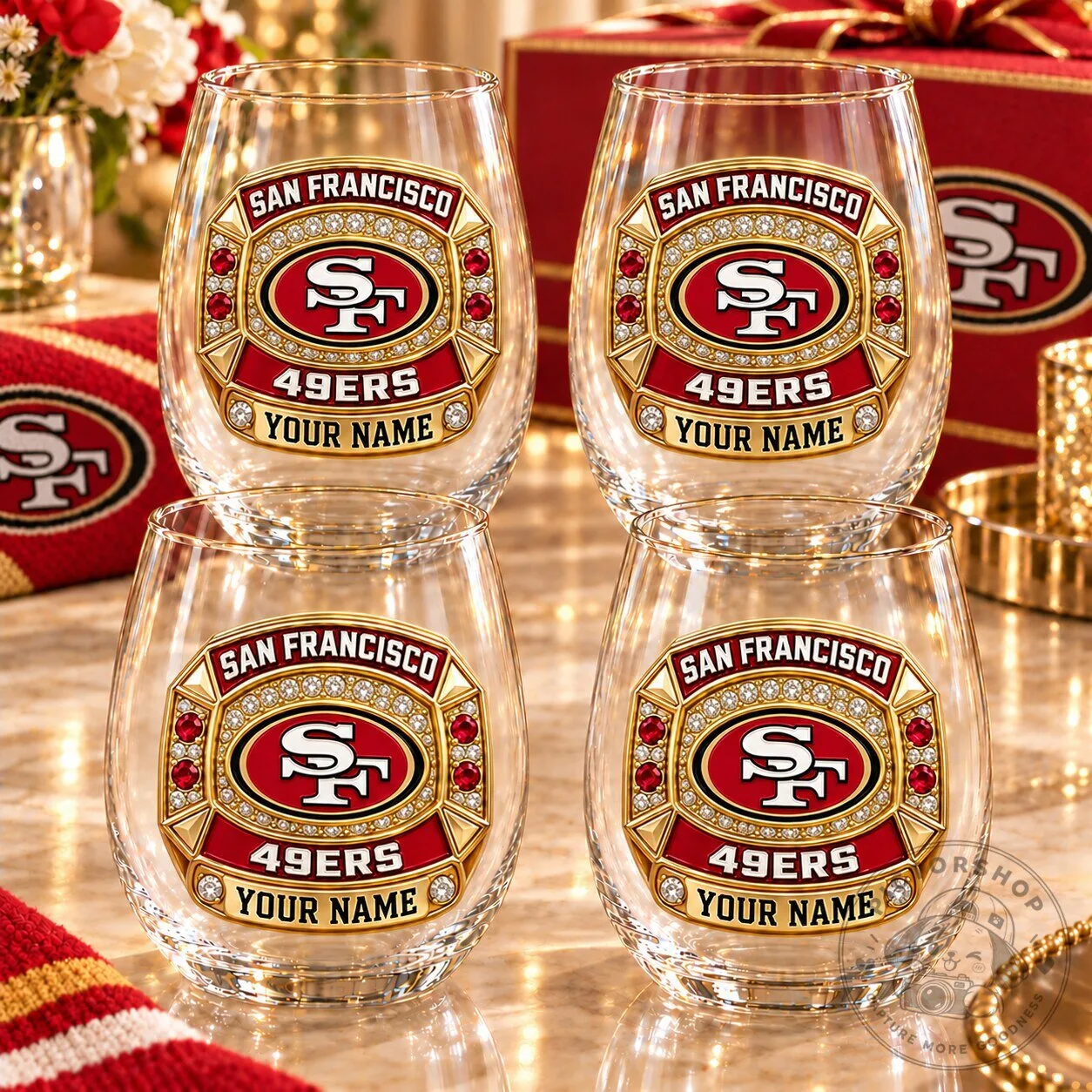 San Francisco 49ers Personalized Stemless Wine Glass Set of Four