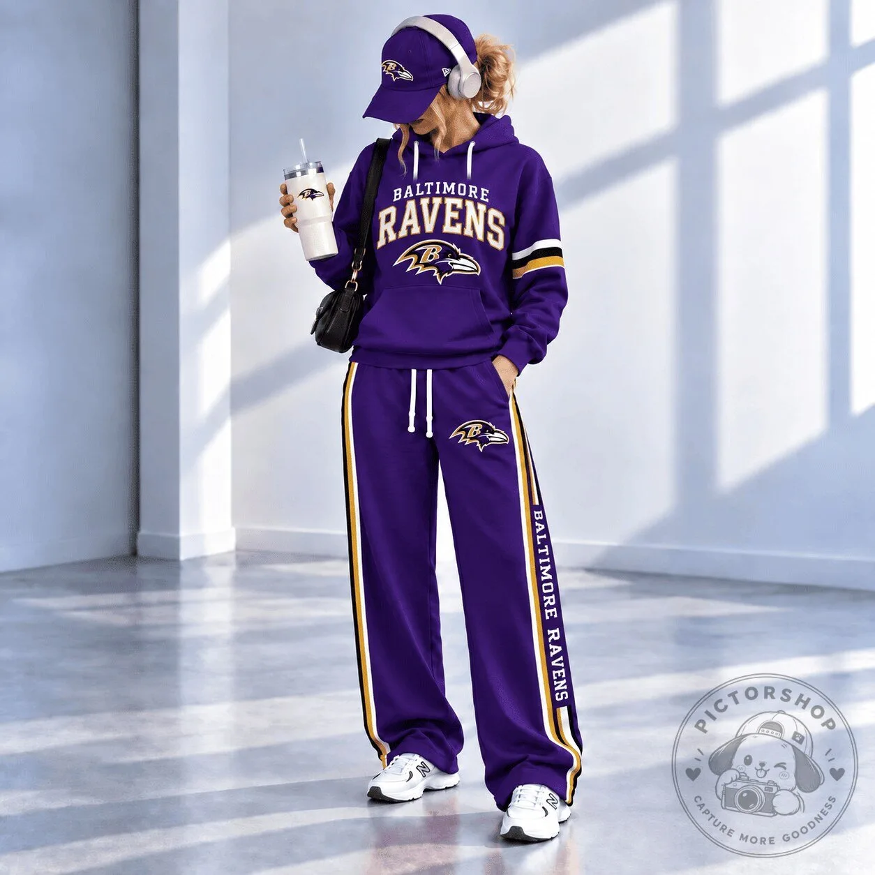 Baltimore Ravens Varsity Side Stripe Hoodie and Pants Set for Women