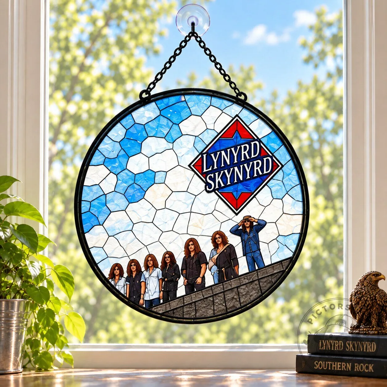 Lynyrd Skynyrd Band Members Stained Glass Window Suncatcher Decor