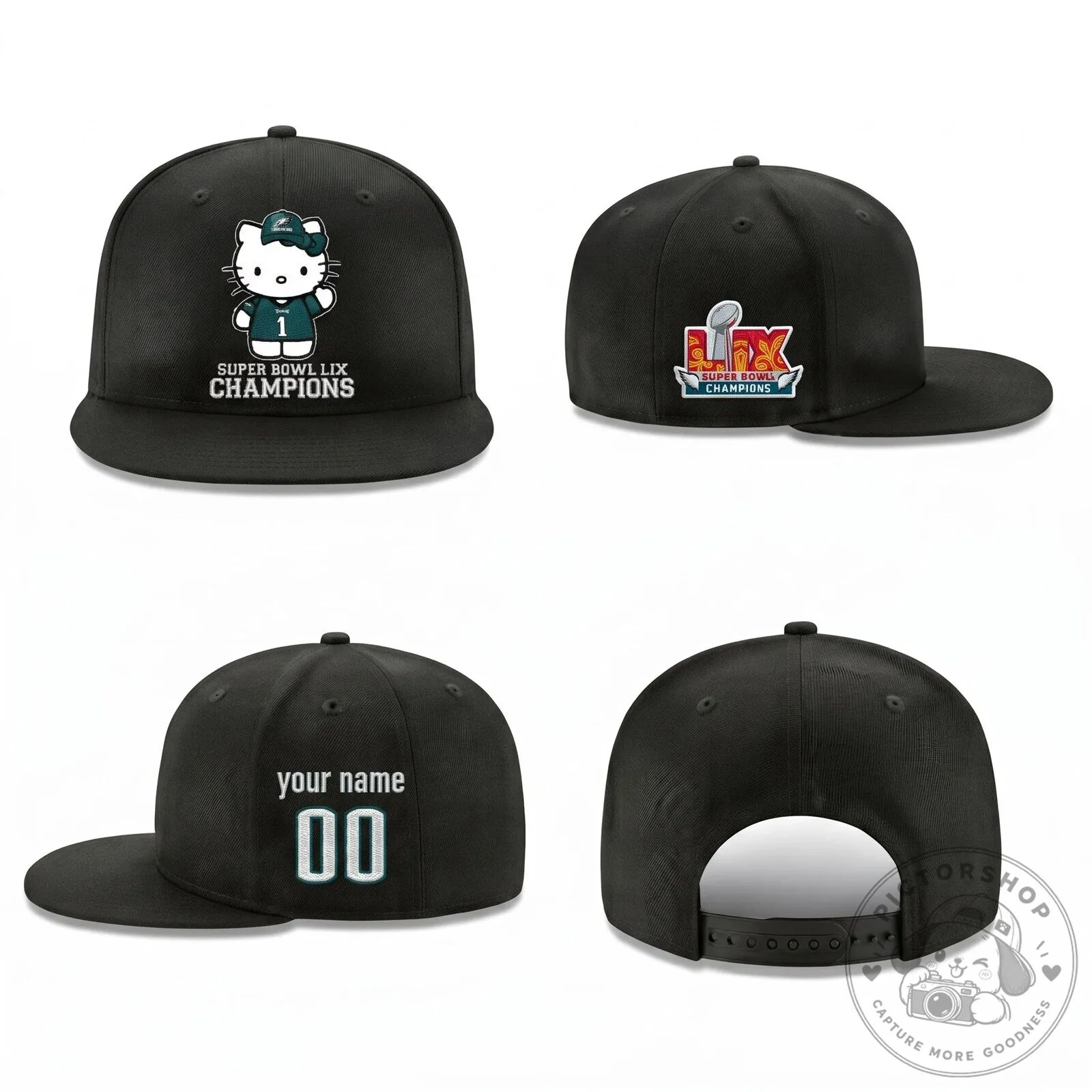 Super Bowl LIX Champions Personalized Hat featuring Philadelphia Eagles and Hello Kitty