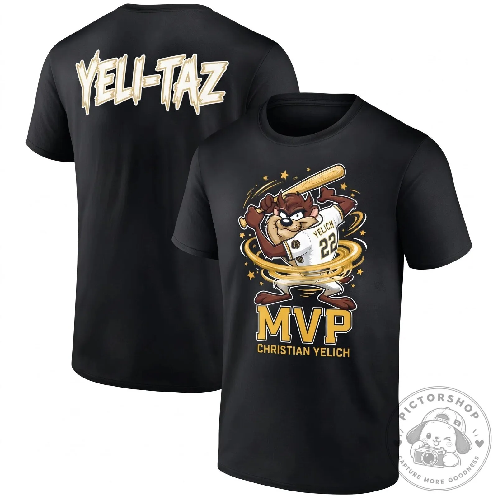 Christian Yelich Milwaukee Brewers Tazmanian Devil Baseball MVP Black T-Shirt