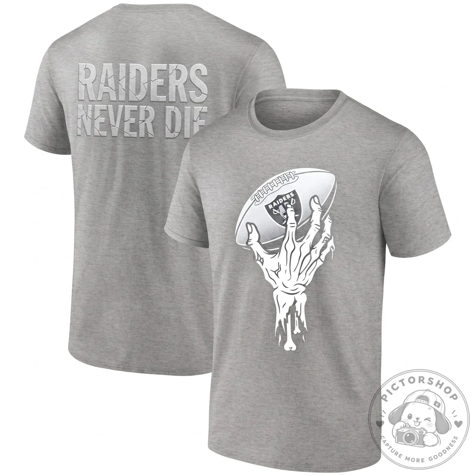 Las Vegas Raiders Skeleton Hand Football Halloween Gray T-Shirt