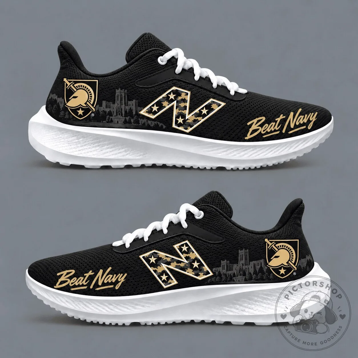 Army Black Knights College Football Team Logo Black Athletic Sneakers