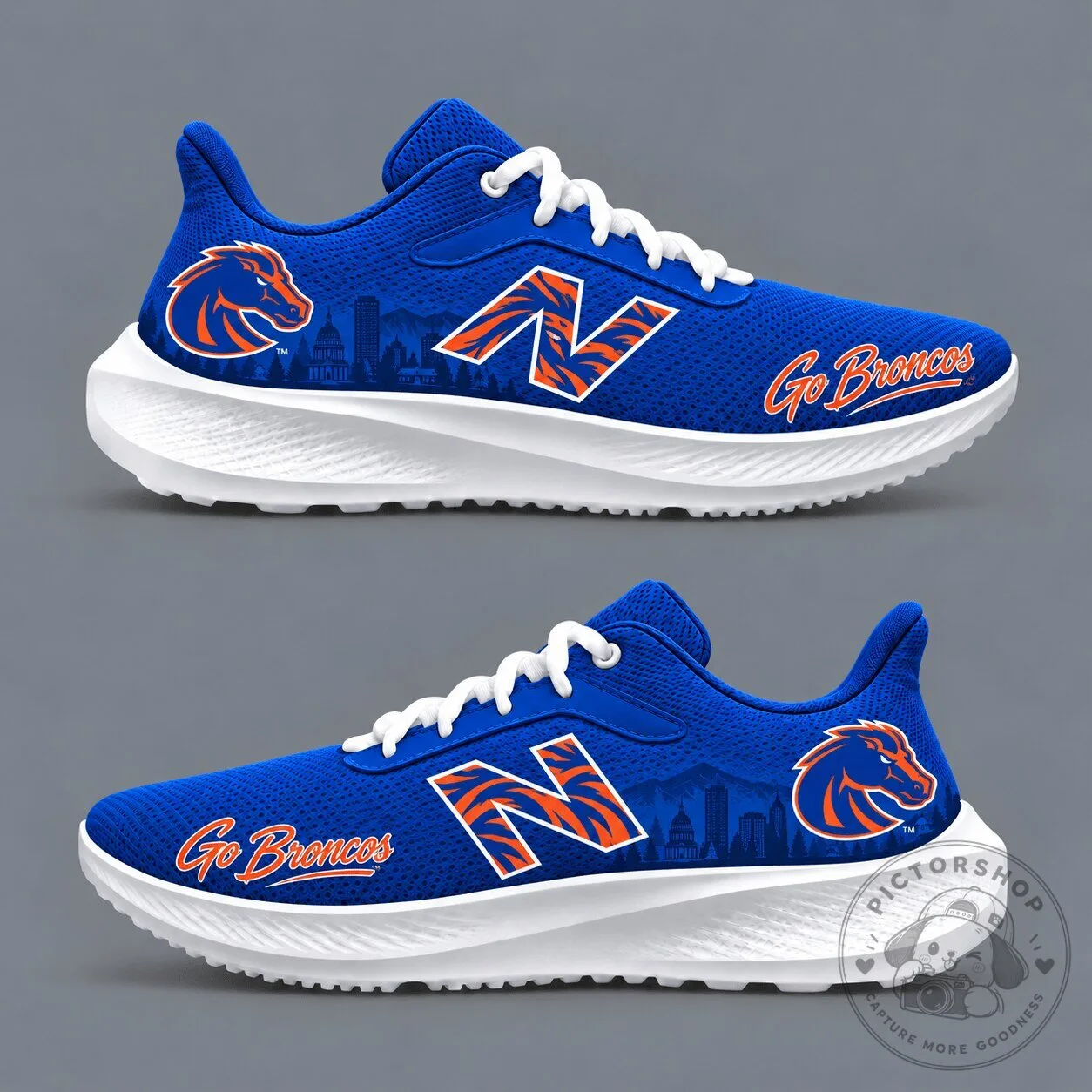 Boise State Broncos College Football Team Logo Blue Athletic Running Shoes