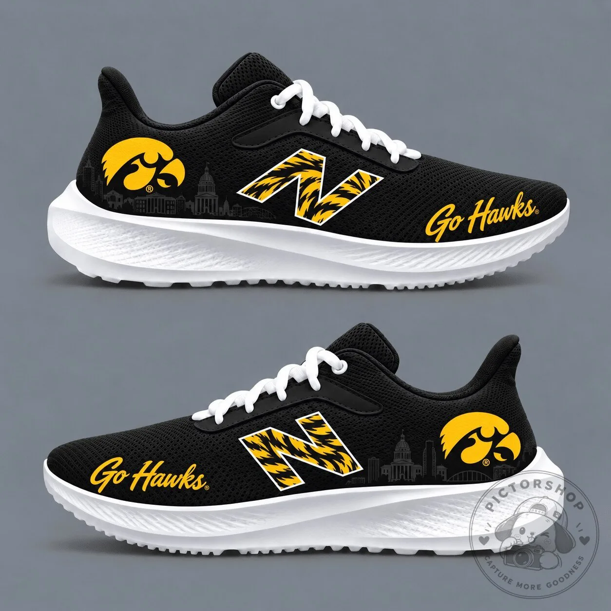 Iowa Hawkeyes College Football Black and Gold Athletic Sneakers