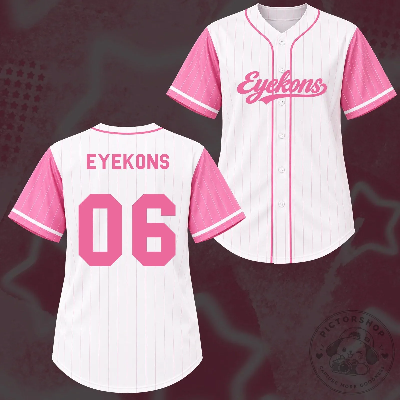 Eyekons Pastel Pink Striped Baseball Jersey with Number 06
