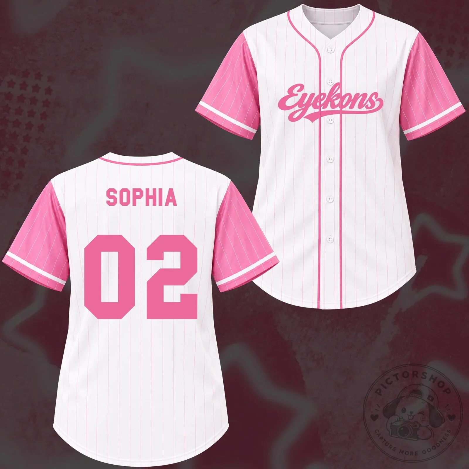 Eyekons Pastel Pink Striped Baseball Jersey with Number 06 12 Eyekons Pastel Pink Striped Baseball Jersey with Number 06