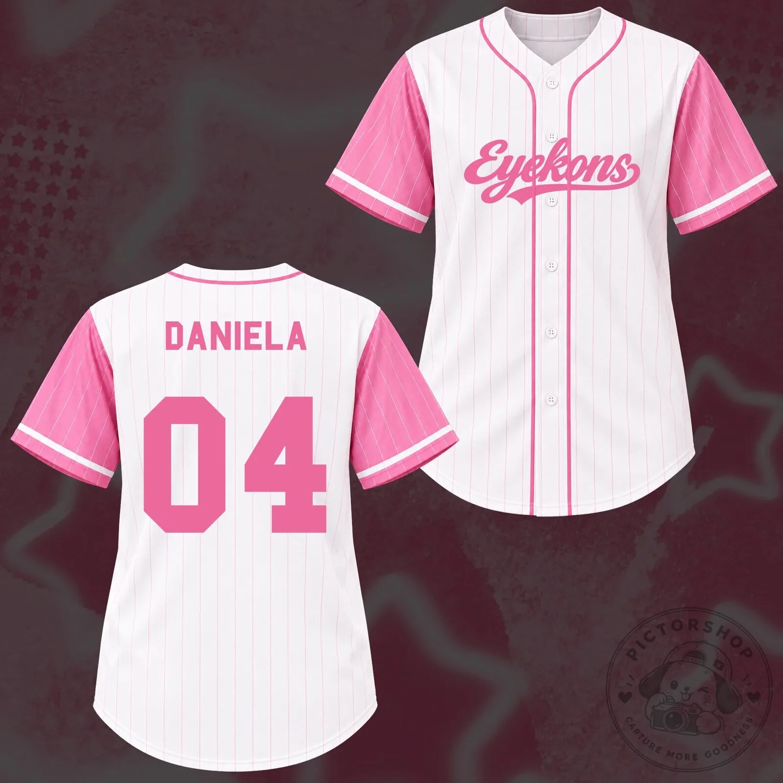 Eyekons Pastel Pink Striped Baseball Jersey with Number 06 14 Eyekons Pastel Pink Striped Baseball Jersey with Number 06