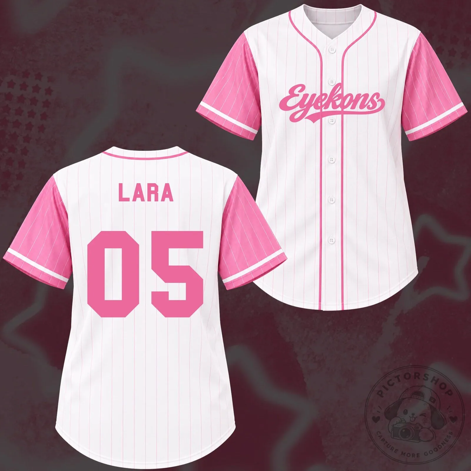 Eyekons Pastel Pink Striped Baseball Jersey with Number 06 15 Eyekons Pastel Pink Striped Baseball Jersey with Number 06