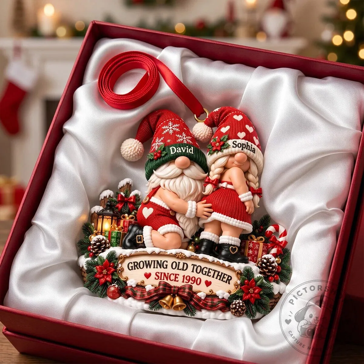 Personalized Christmas Gnome Couple Growing Old Together Since 1990 Ornament 10 Personalized Christmas Gnome Couple Growing Old Together Since 1990 Ornament