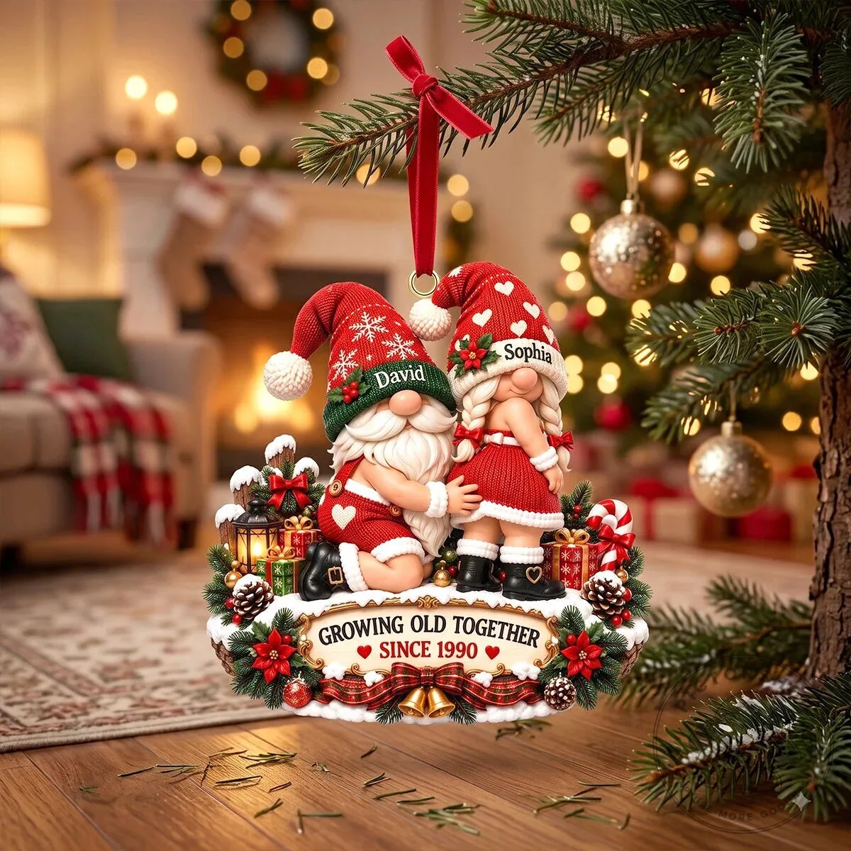 Personalized Christmas Gnome Couple Growing Old Together Since 1990 Ornament 11 Personalized Christmas Gnome Couple Growing Old Together Since 1990 Ornament