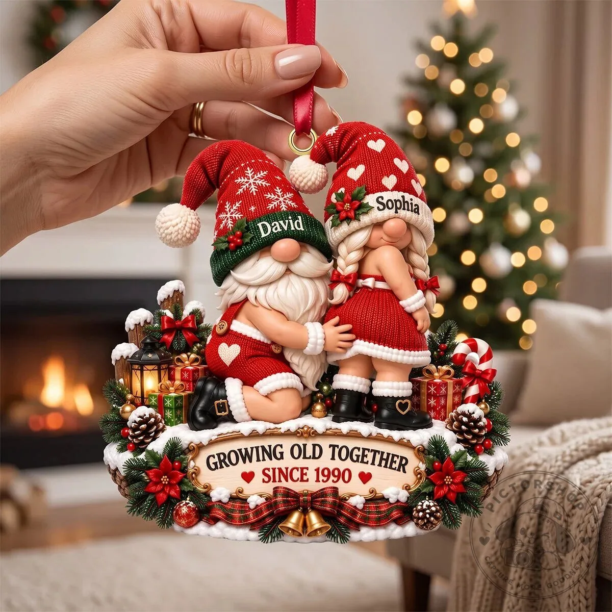 Personalized Christmas Gnome Couple Growing Old Together Since 1990 Ornament 12 Personalized Christmas Gnome Couple Growing Old Together Since 1990 Ornament