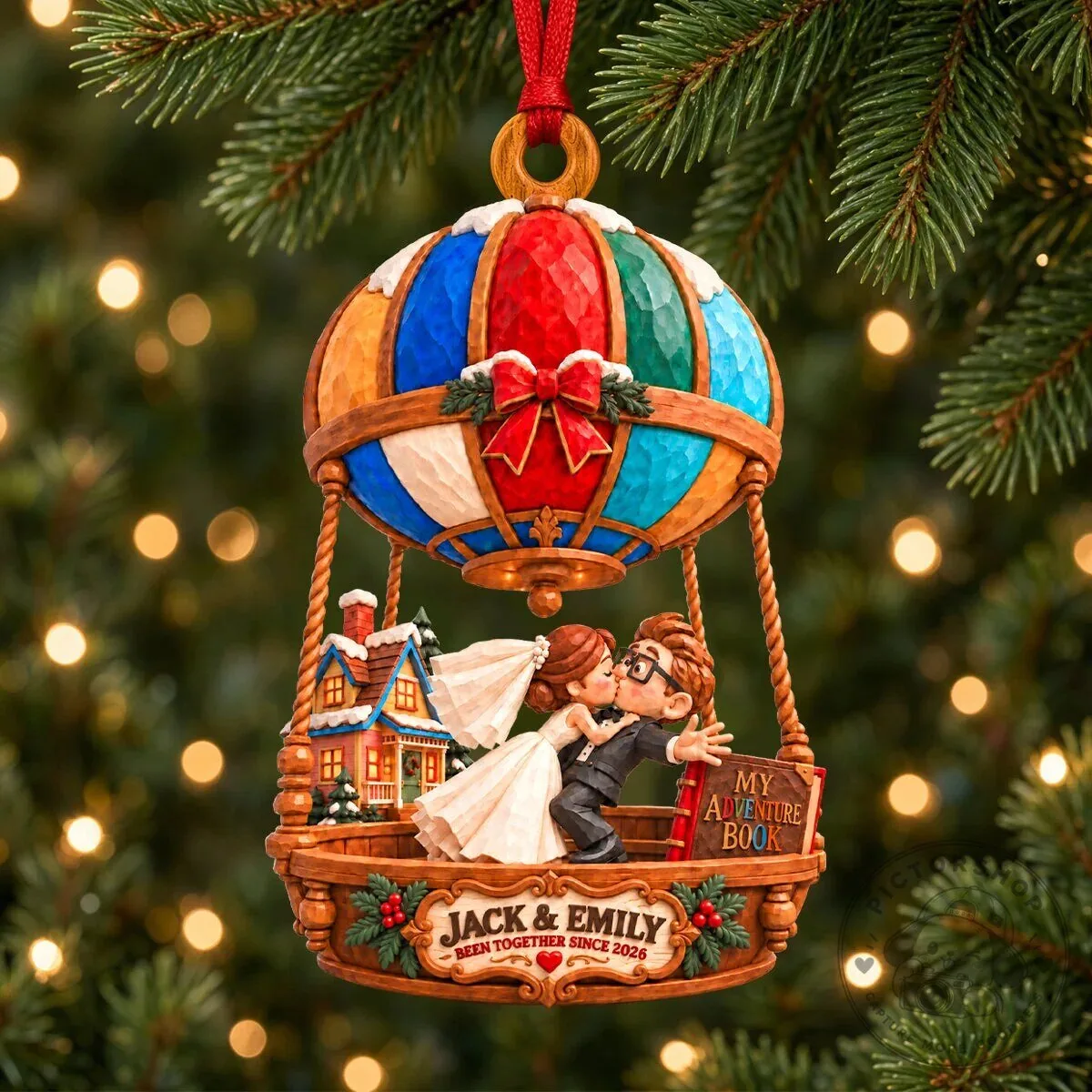 Up Movie Hot Air Balloon Couple Wedding Christmas Tree Ornament