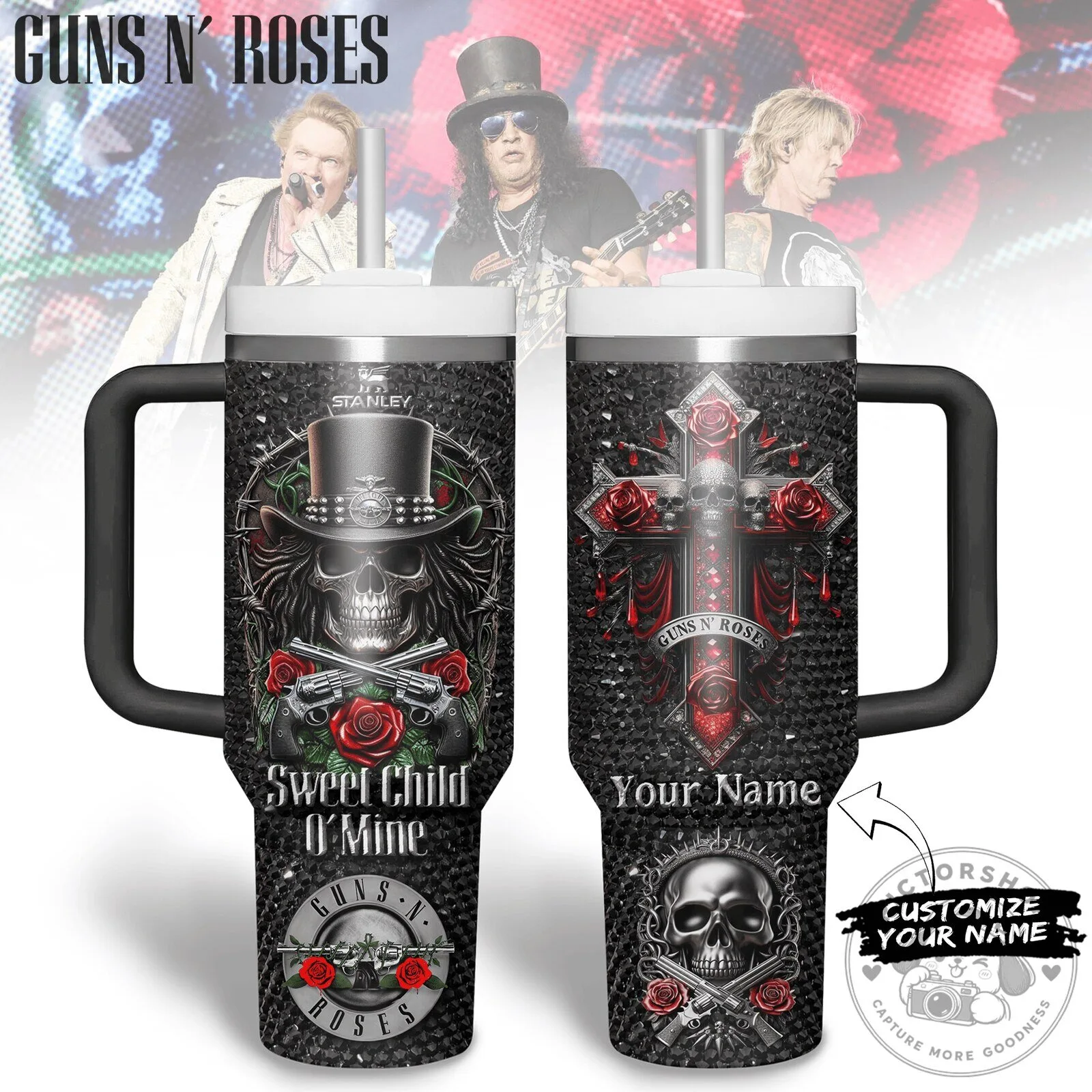 Guns N' Roses Sweet Child O' Mine Skull Cross Tumbler