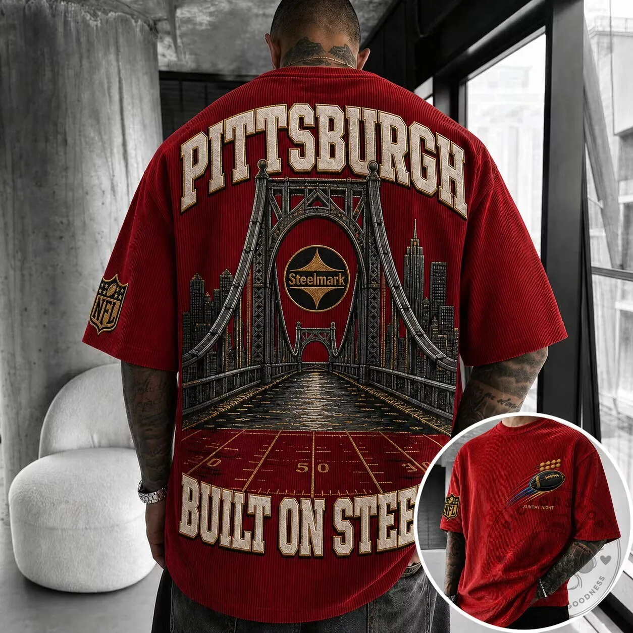 Vintage Graphic T-Shirt featuring the Pittsburgh Football Steel Curtain Design
