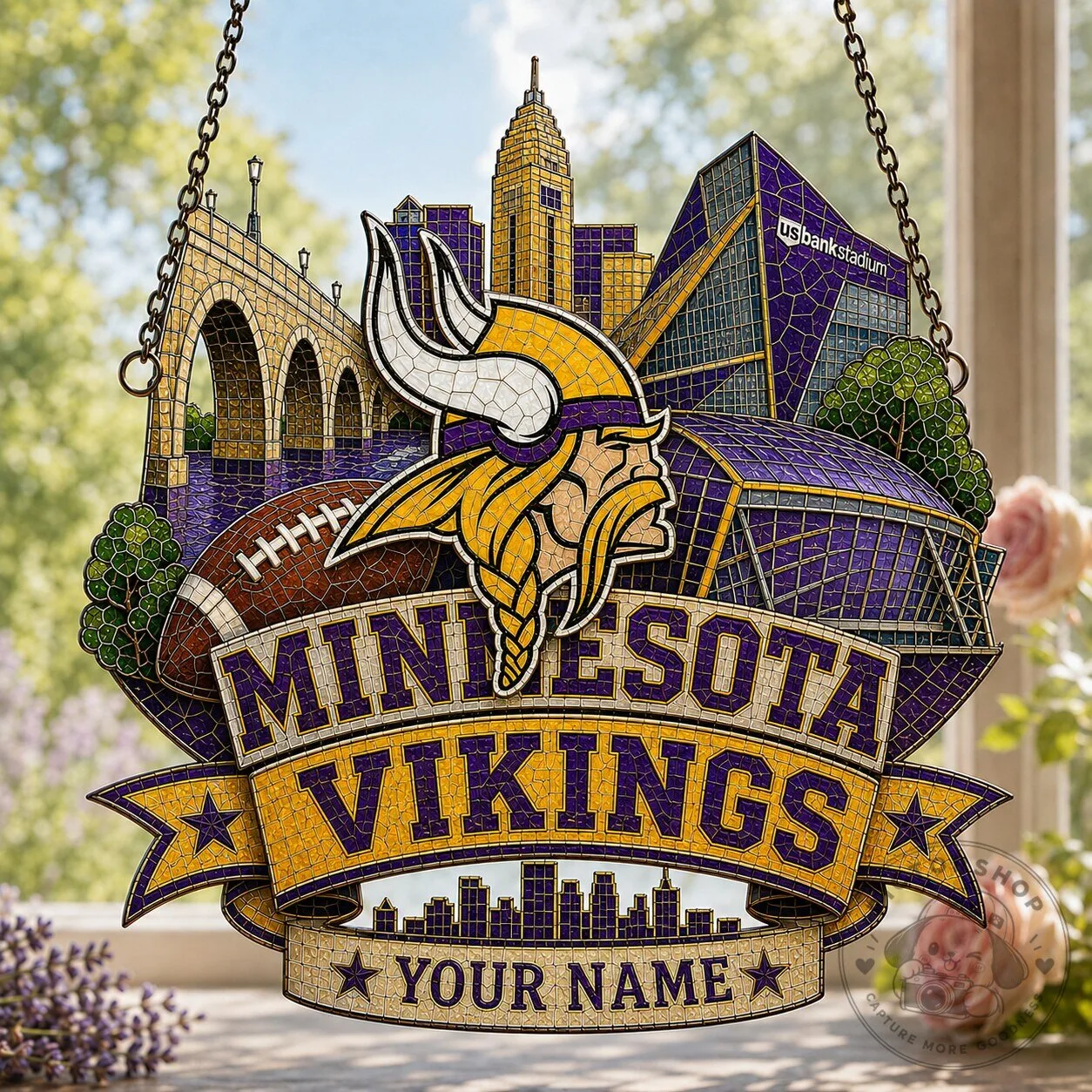 Minnesota Vikings NFL Stained Glass Suncatcher Window Hanging Personalized Gift