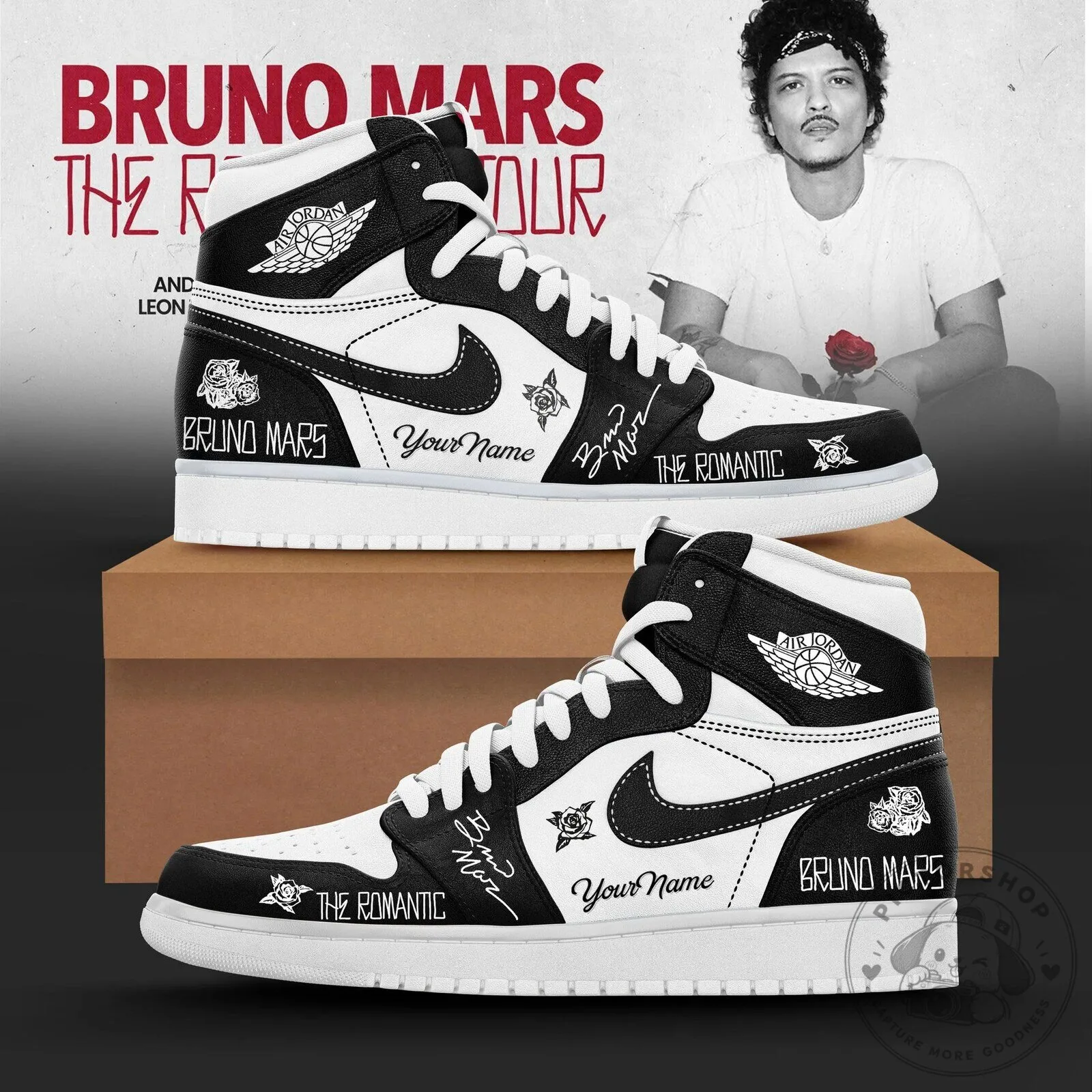 Bruno Mars The Romantic Tour Black and White High Top Sneakers