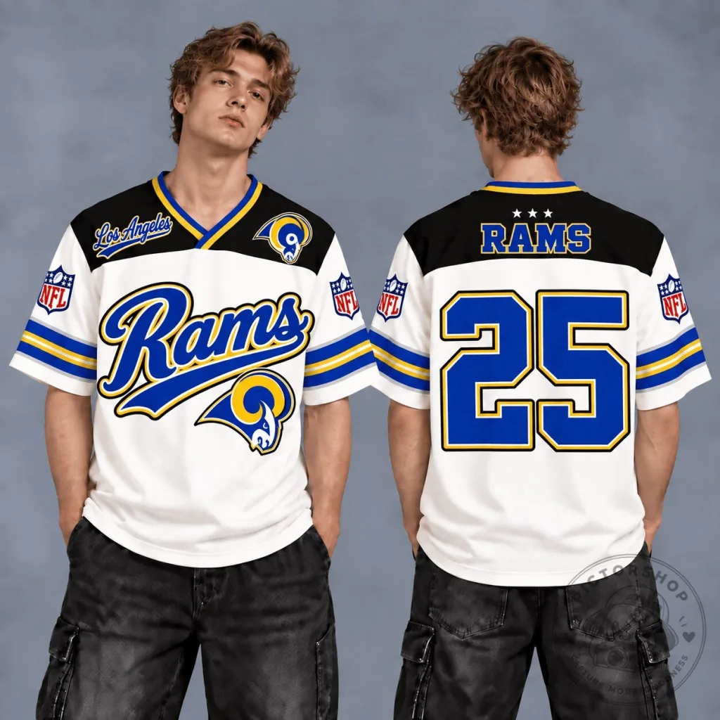 Los Angeles Rams NFL Football Team White Fan Jersey 50 Los Angeles Rams NFL Football Team White Fan Jersey