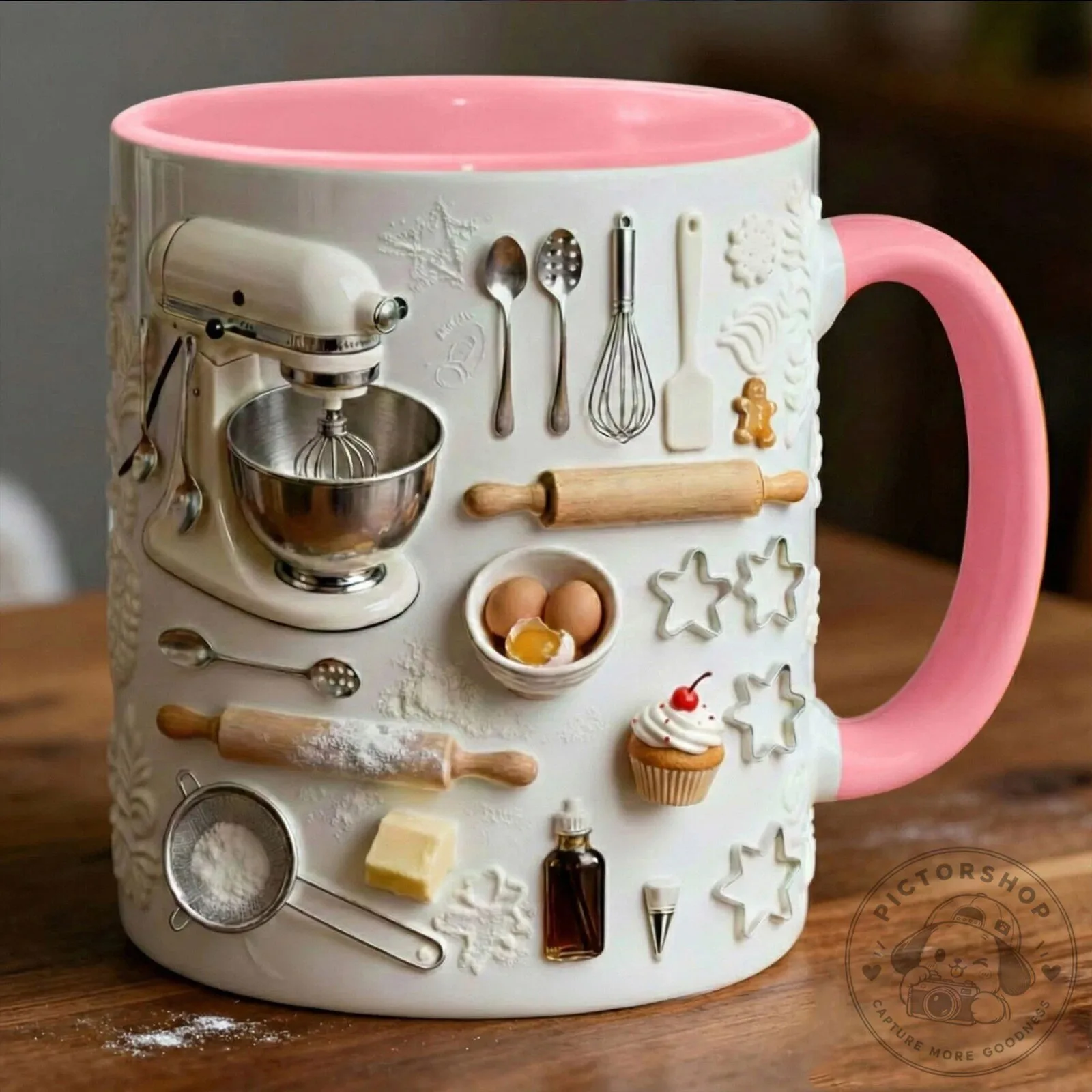 Baking Kitchen Utensils Pink Handle Coffee Mug