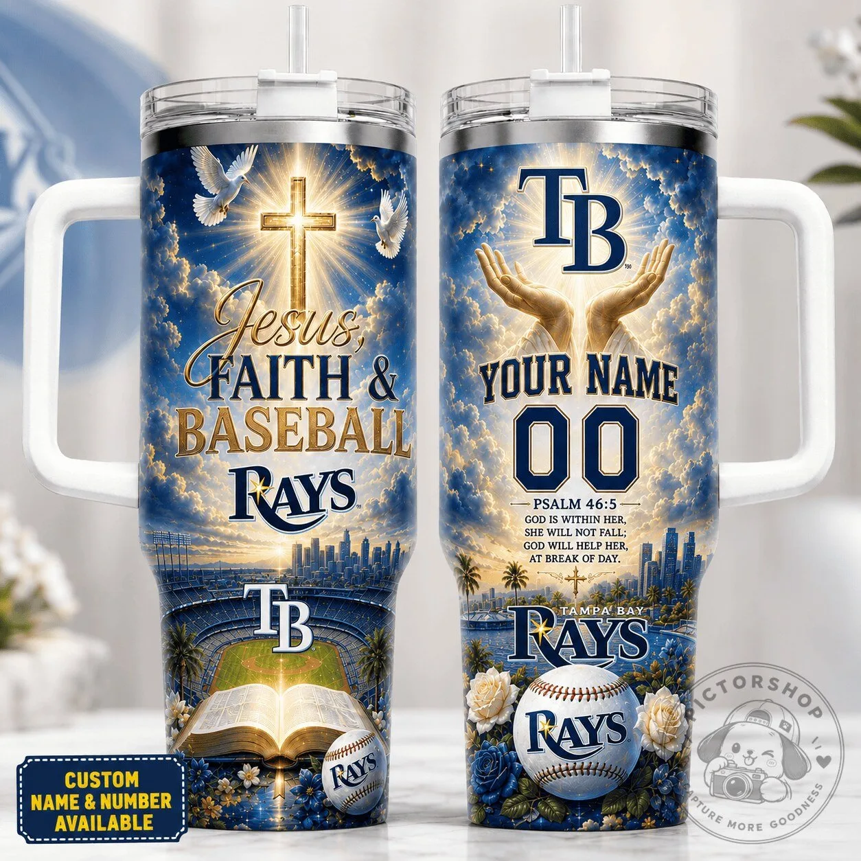Tampa Bay Rays Baseball Personalized Faith Stainless Steel Tumbler