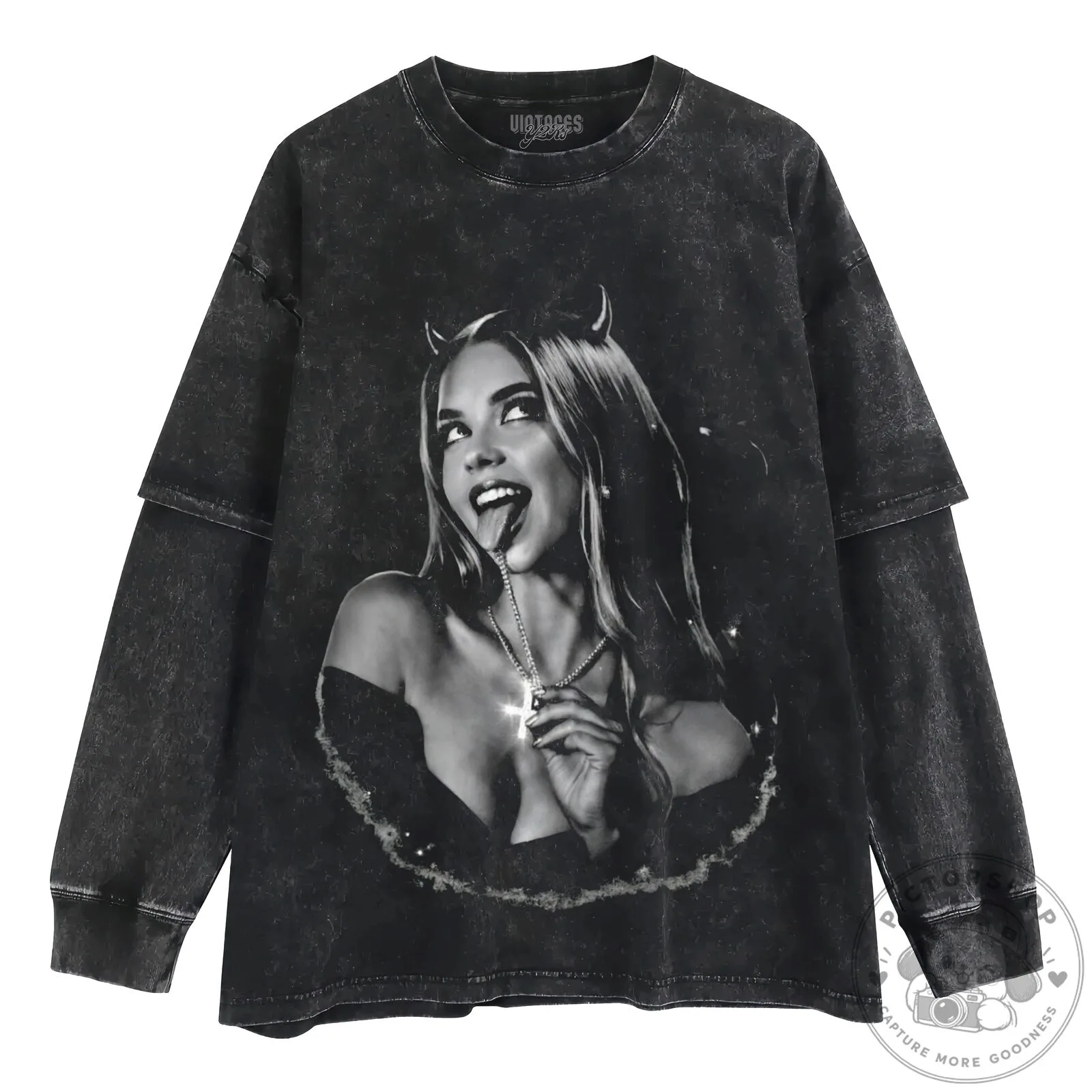 Sydney Sweeney Devilish Charm Black and White Graphic T-Shirt 14 Sydney Sweeney Devilish Charm Black and White Graphic T-Shirt