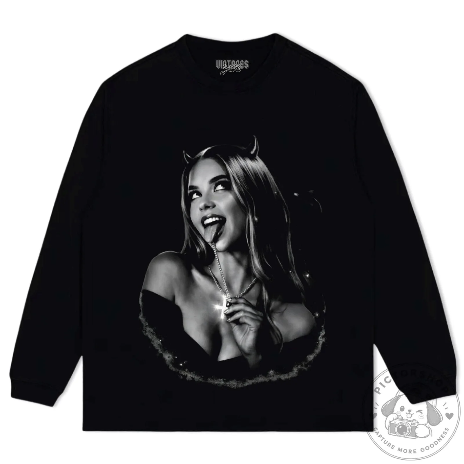 Sydney Sweeney Devilish Charm Black and White Graphic T-Shirt 15 Sydney Sweeney Devilish Charm Black and White Graphic T-Shirt