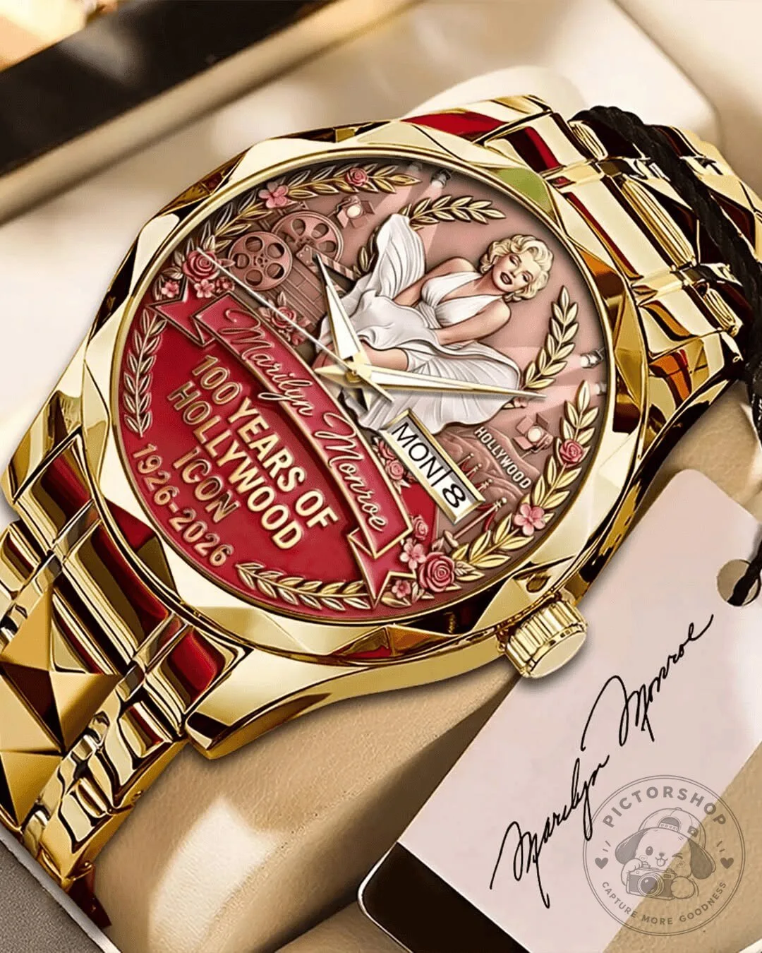Marilyn Monroe 100 Years of Hollywood Icon Gold Plated Luxury Watch