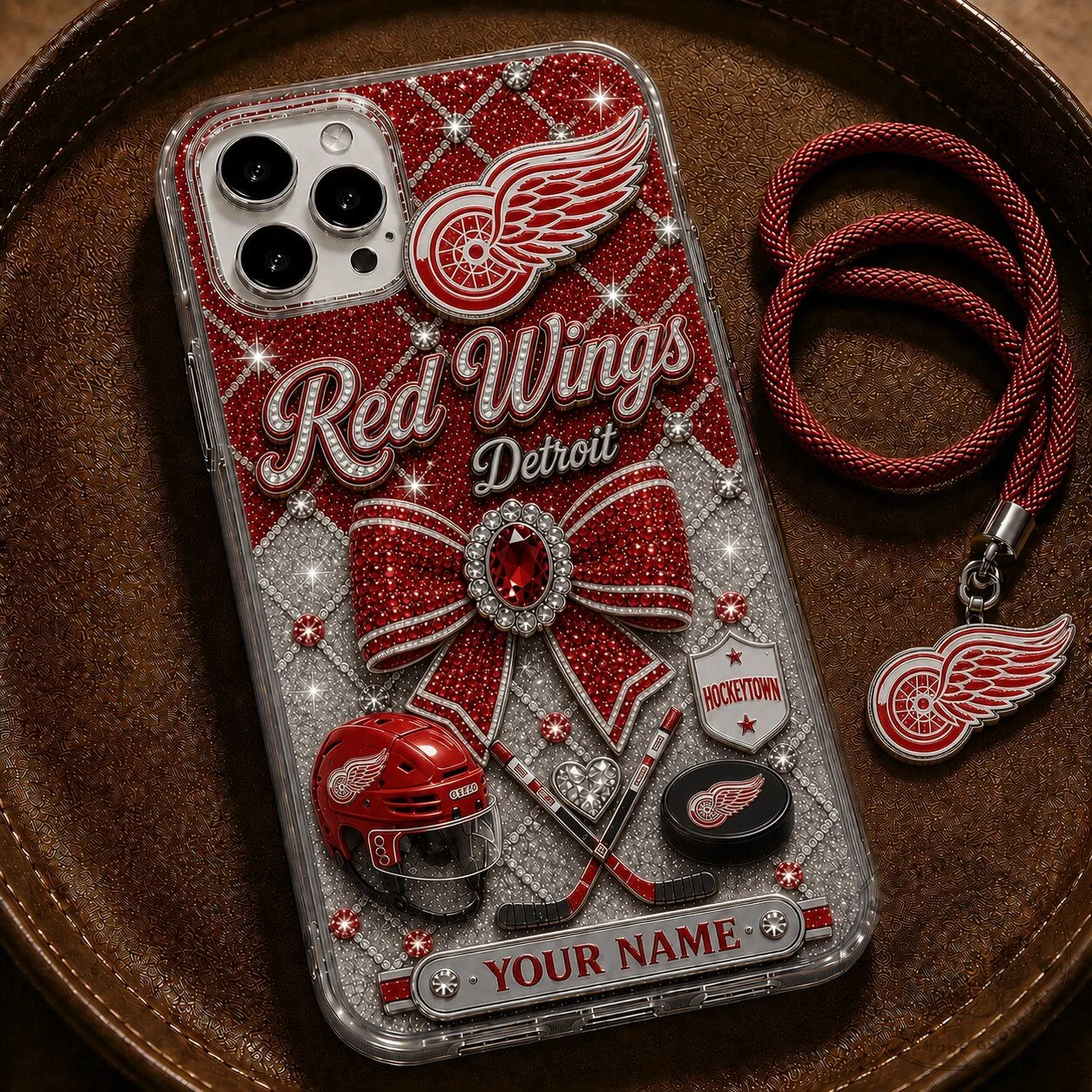 Detroit Red Wings NHL Hockey Team Bling Phone Case