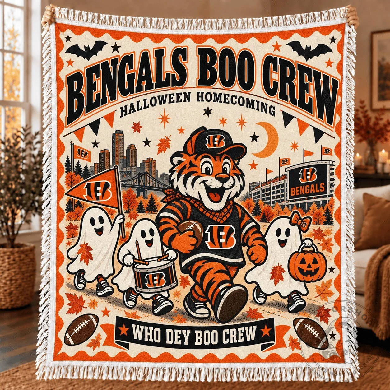 Cincinnati Bengals Halloween Homecoming Who Dey Boo Crew Fleece Blanket
