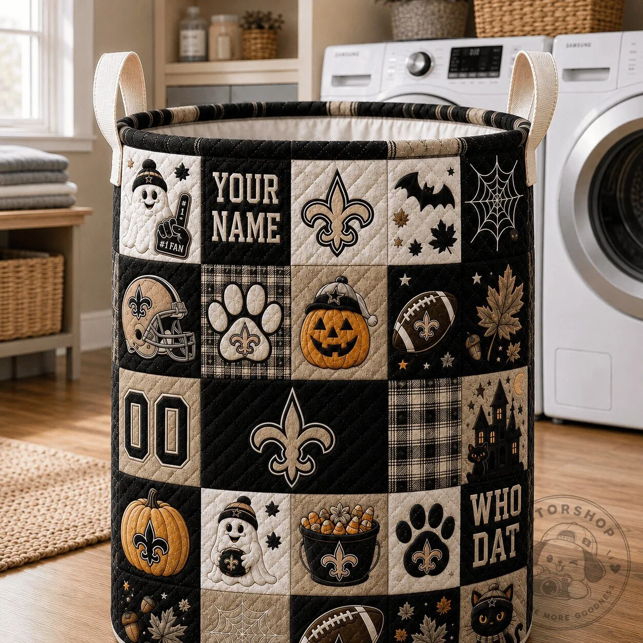 New Orleans Saints Halloween Personalized Quilted Laundry Basket