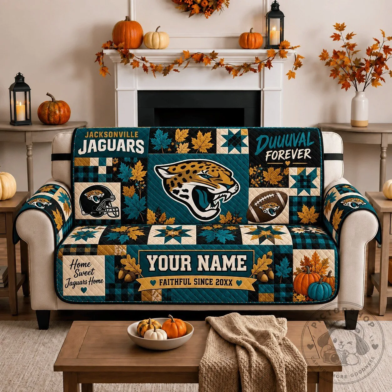 Jacksonville Jaguars Personalized Quilted Sofa Cover