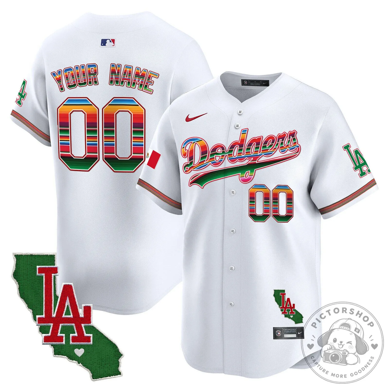 Dodgers Mexico California Custom Baseball Jersey with Colorful Serape Print