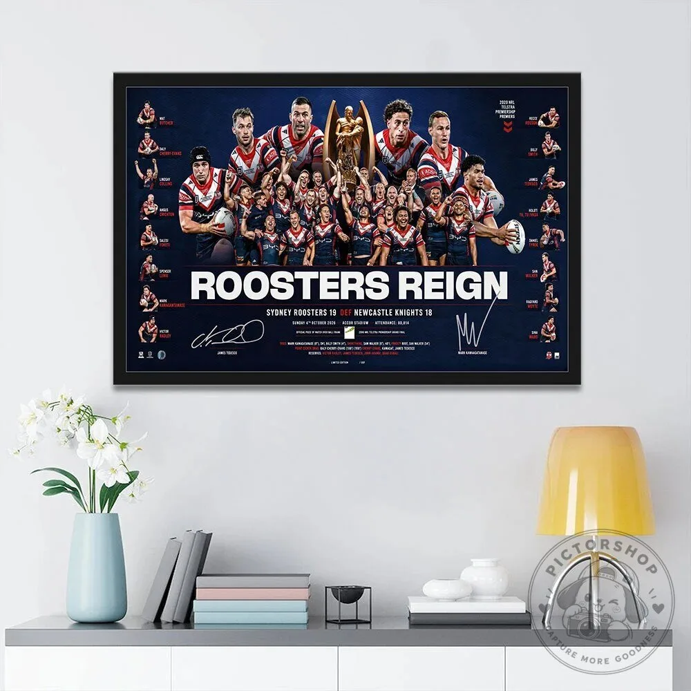 Sydney Roosters 2026 NRL Premiers Roosters Reign Rugby League Wall Art Canvas