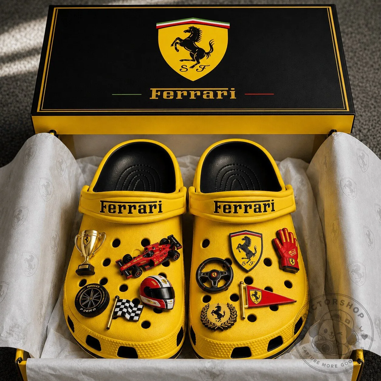 Ferrari Formula 1 Racing Team Yellow Clogs with Charms