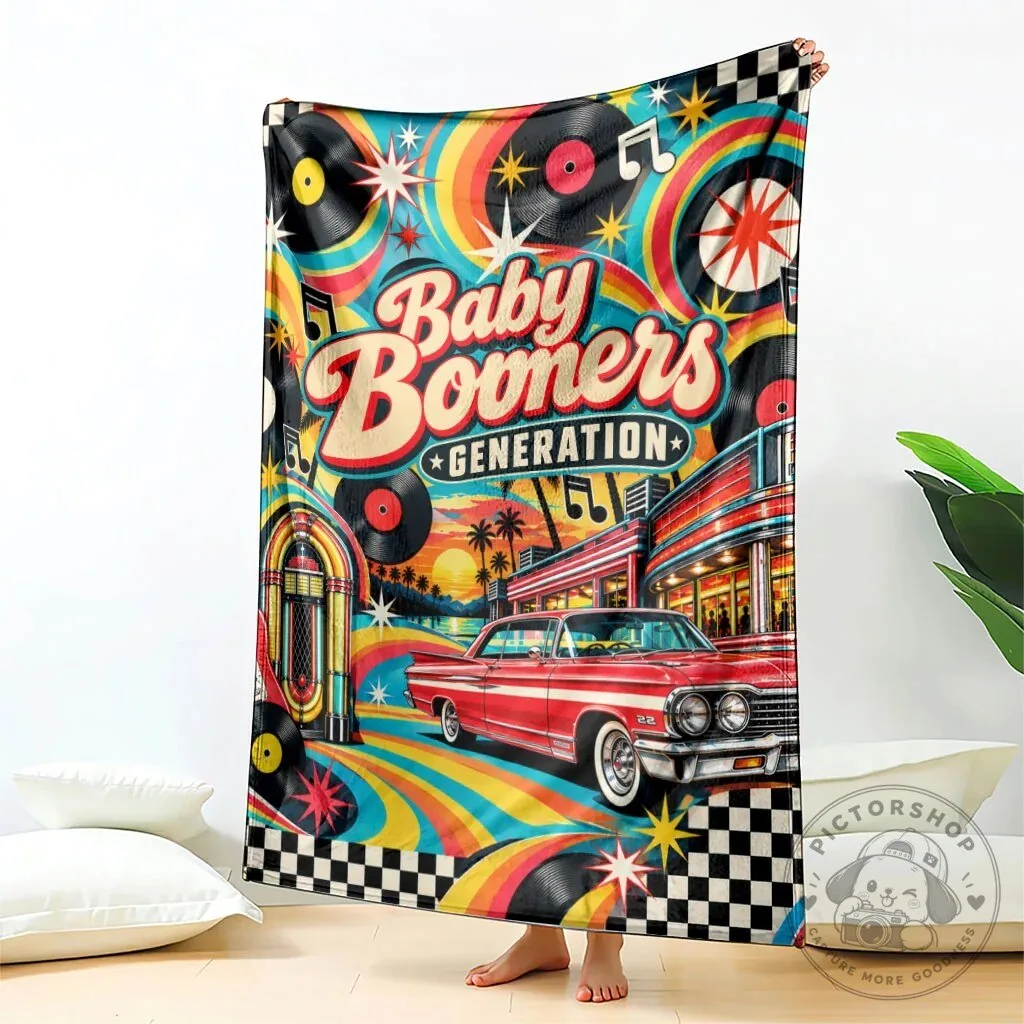 Baby Boomers Generation Vintage Retro Classic Car And Vinyl Records Blanket 11 Baby Boomers Generation Vintage Retro Classic Car And Vinyl Records Blanket