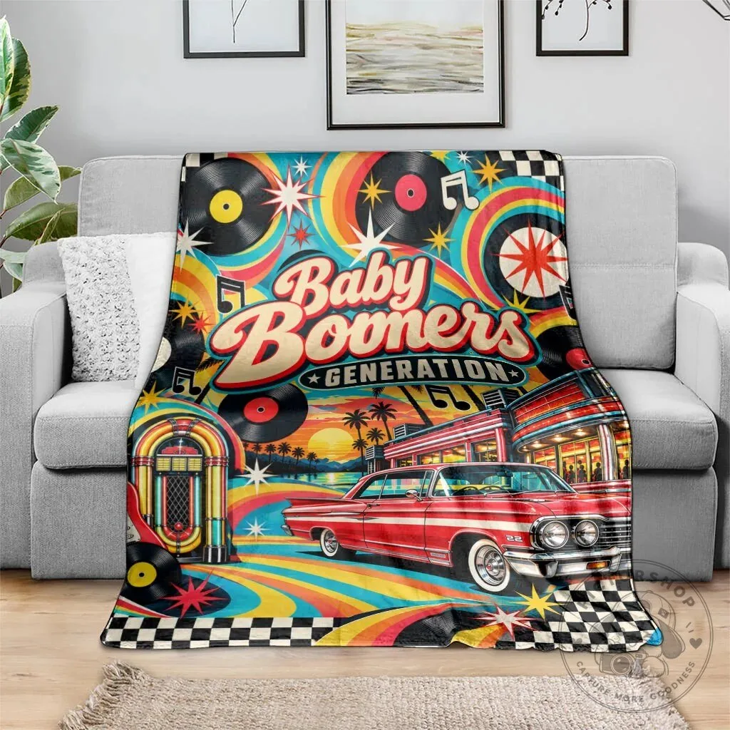 Baby Boomers Generation Vintage Retro Classic Car And Vinyl Records Blanket 12 Baby Boomers Generation Vintage Retro Classic Car And Vinyl Records Blanket