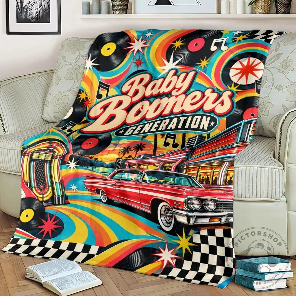 Baby Boomers Generation Vintage Retro Classic Car And Vinyl Records Blanket 13 Baby Boomers Generation Vintage Retro Classic Car And Vinyl Records Blanket
