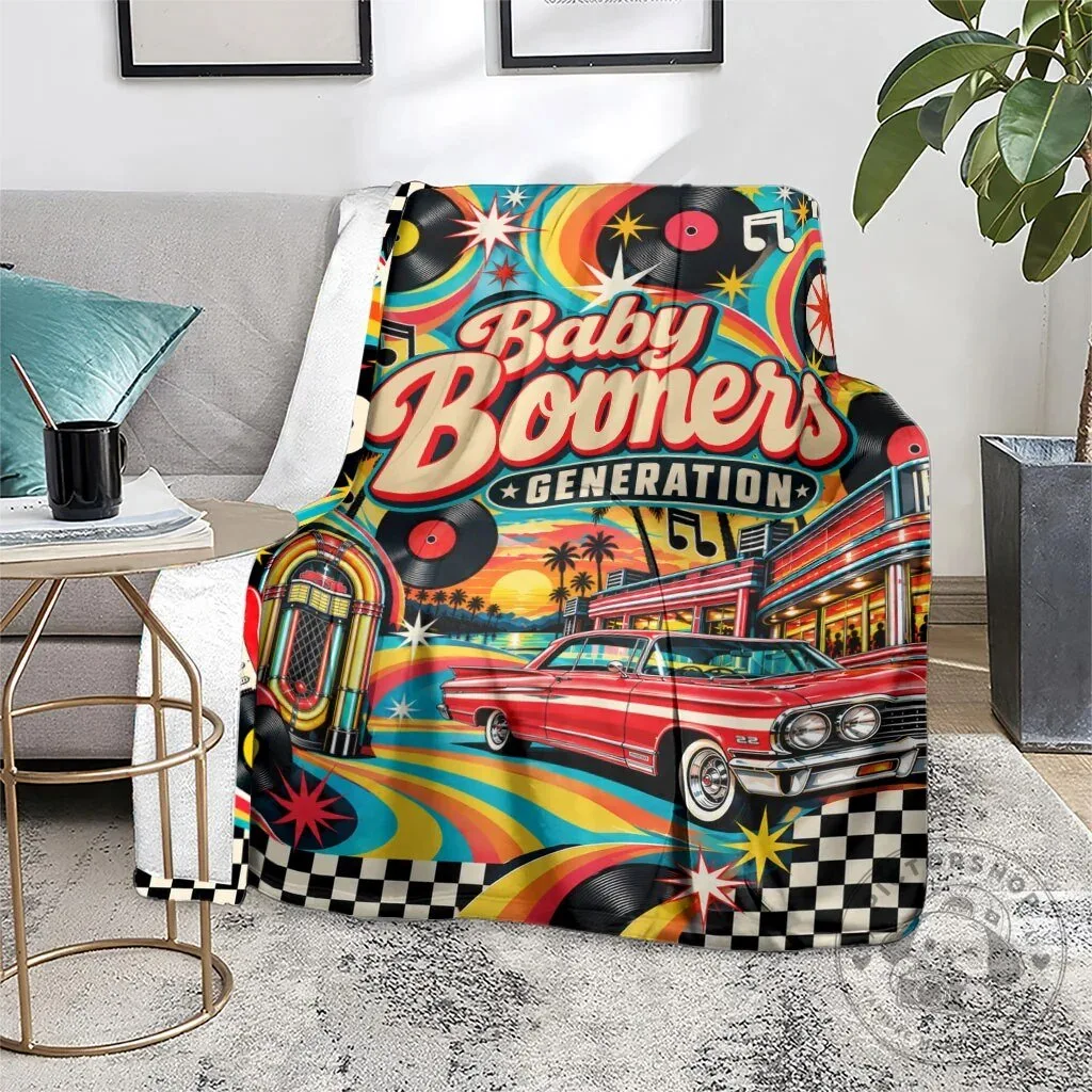 Baby Boomers Generation Vintage Retro Classic Car And Vinyl Records Blanket 14 Baby Boomers Generation Vintage Retro Classic Car And Vinyl Records Blanket