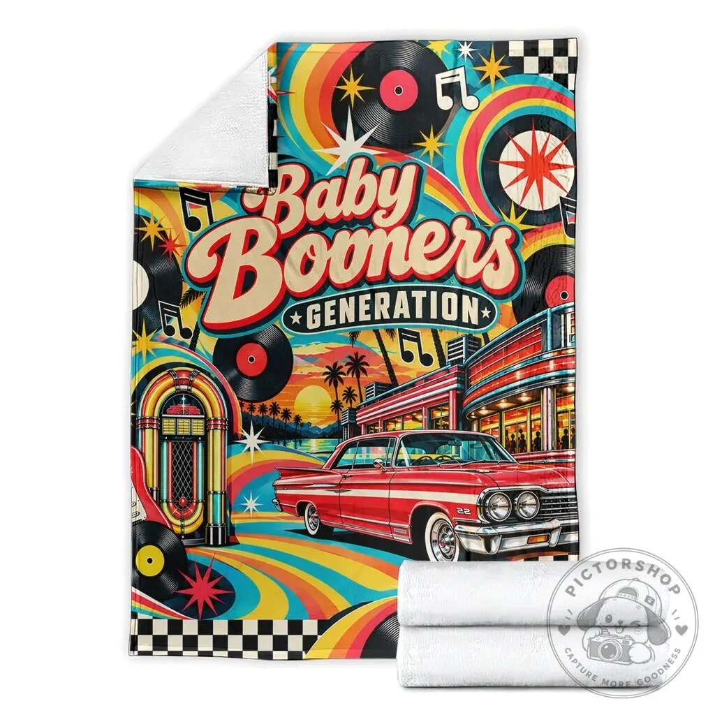 Baby Boomers Generation Vintage Retro Classic Car And Vinyl Records Blanket 15 Baby Boomers Generation Vintage Retro Classic Car And Vinyl Records Blanket
