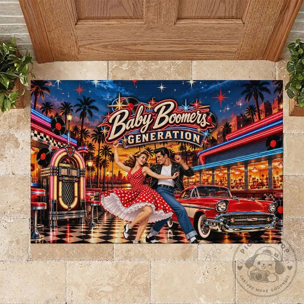 Baby Boomers Generation Vintage 1950s Retro Rock And Roll Nostalgia Doormat