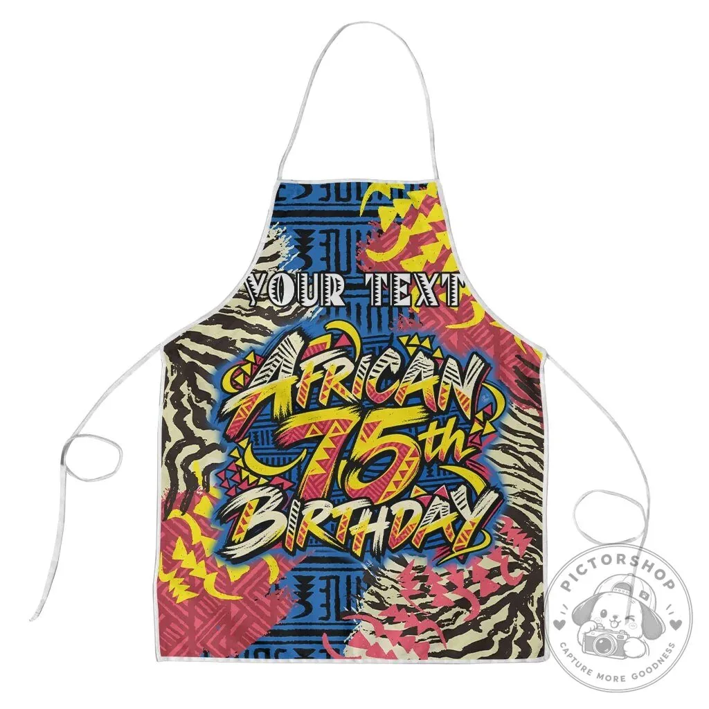 African 75th Birthday Personalized Tribal Striped Heritage Art Apron