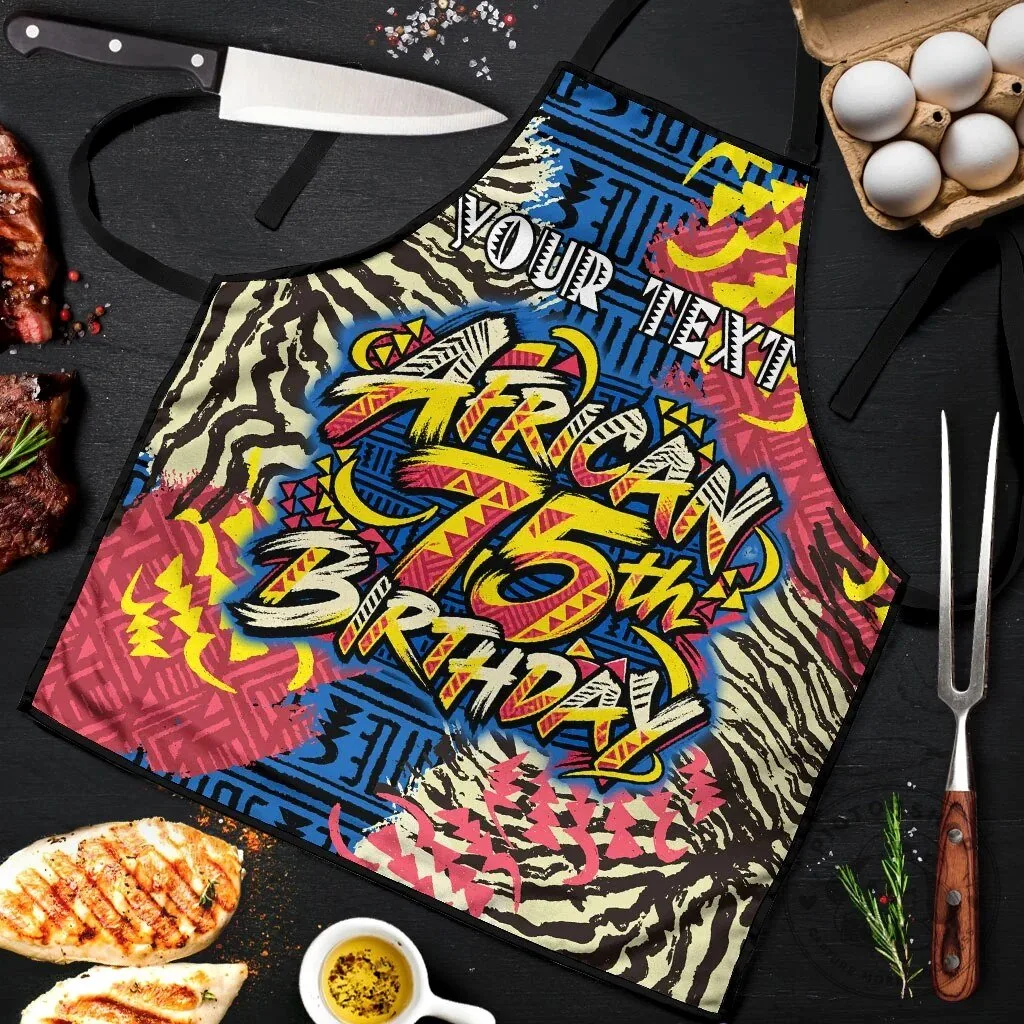 African 75th Birthday Personalized Tribal Striped Heritage Art Apron 6 African 75th Birthday Personalized Tribal Striped Heritage Art Apron