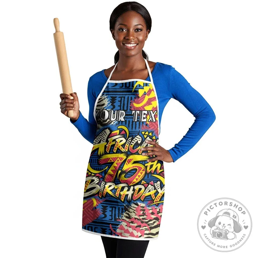 African 75th Birthday Personalized Tribal Striped Heritage Art Apron 7 African 75th Birthday Personalized Tribal Striped Heritage Art Apron