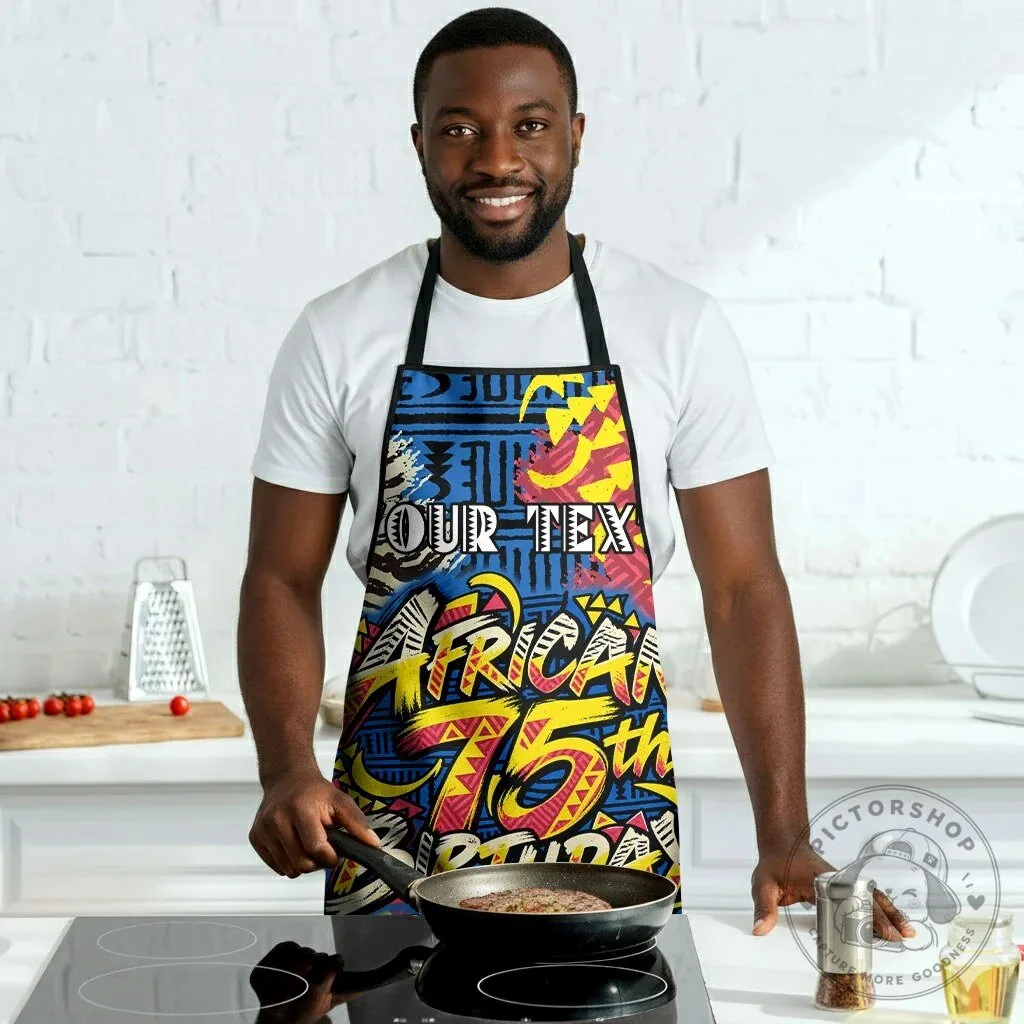 African 75th Birthday Personalized Tribal Striped Heritage Art Apron 8 African 75th Birthday Personalized Tribal Striped Heritage Art Apron