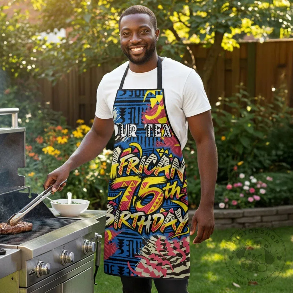 African 75th Birthday Personalized Tribal Striped Heritage Art Apron 9 African 75th Birthday Personalized Tribal Striped Heritage Art Apron