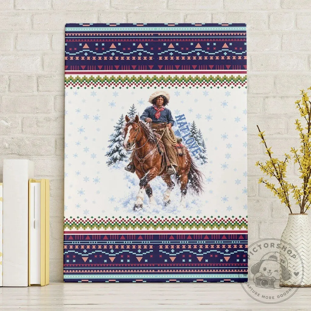 Nat Love African American Cowboy Winter Snow Fair Isle Pattern Canvas Wall Art