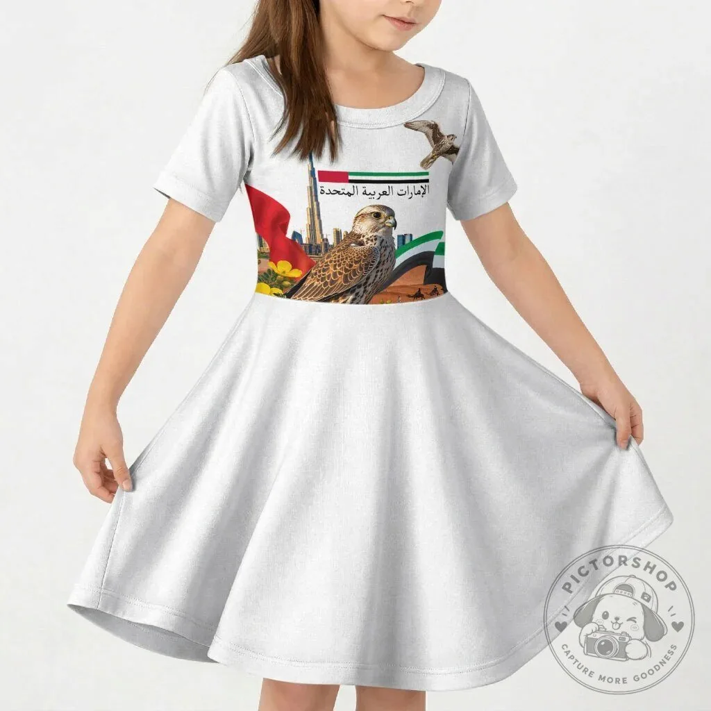 United Arab Emirates National Day Falcon and Burj Khalifa Kids Dress